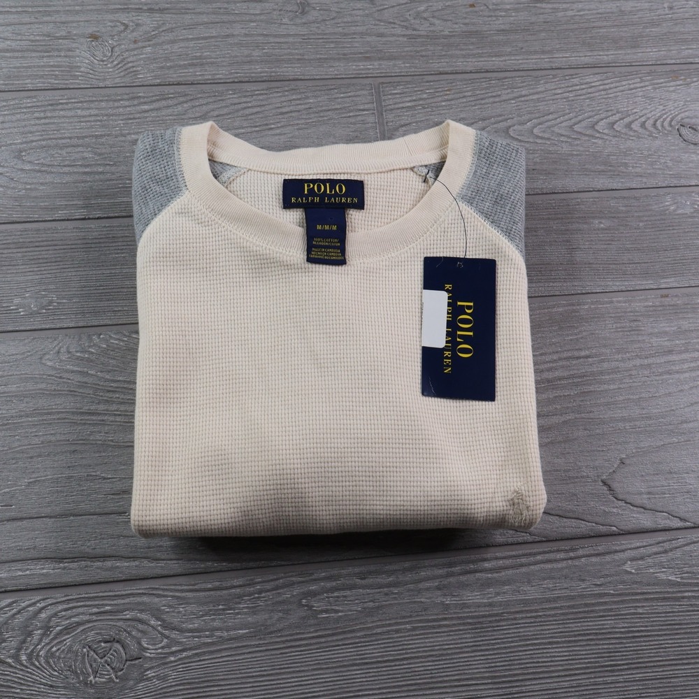NEW Polo Ralph Lauren Sz Medium Waffle Knit Thermal Raglan Shirt Cream Pony NWT